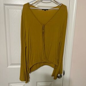 Ambiance Gold Asymmetrical Bell Sleeve Blouse